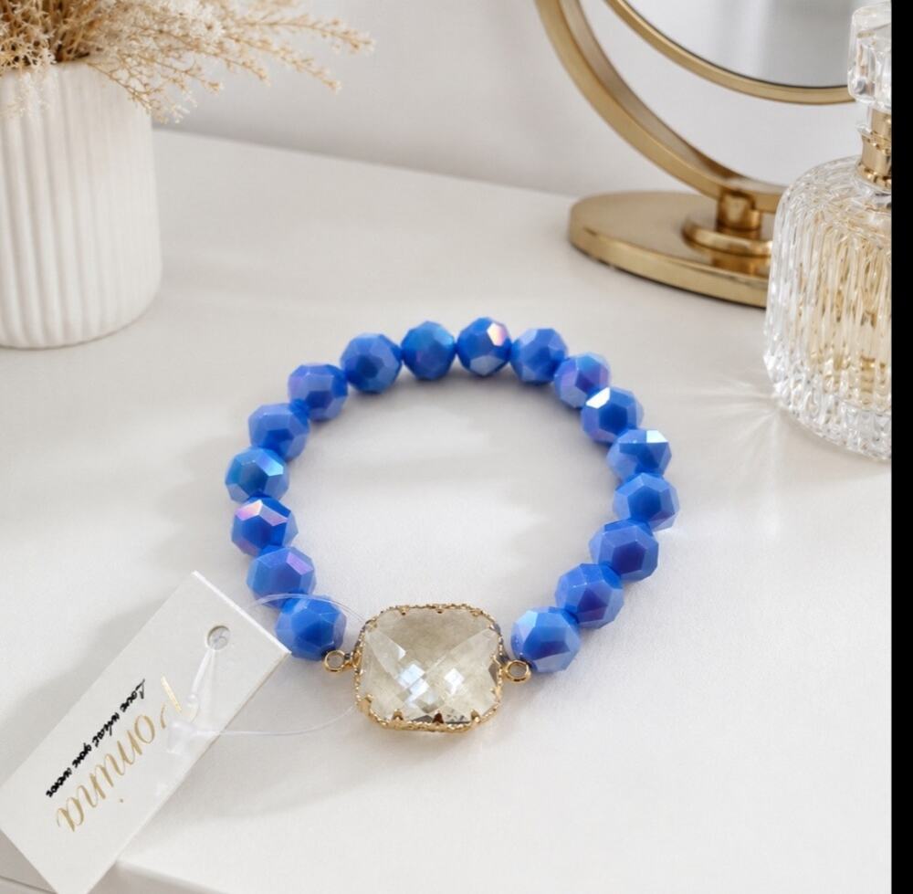 Pomina Blue Crystal Stretch Bracelet New